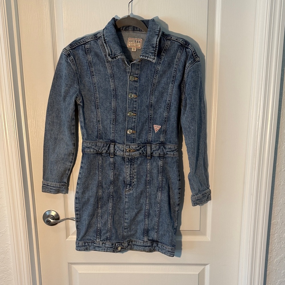 Guess Girl’s / Women’s Blue Denim Belted Dress Button Up Cinched Waist Size 14